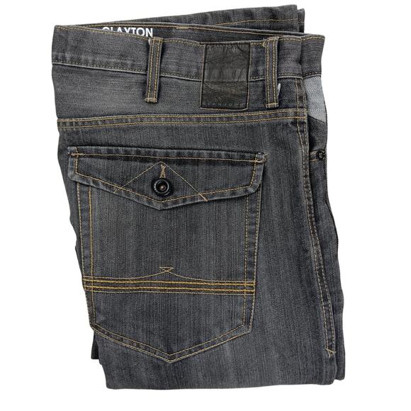 Sean John Clayton Jeans Mens 41X32 Charcoal Fade Slim Straight Fit Flaps Street